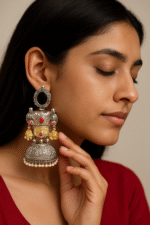 Premium Oxidized Silver Jhumka Earrings for Women | Traditional Temple Jewelry | Pearl & Stone Studded Ethnic Earrings | Wedding & Festive Wear - Image 2