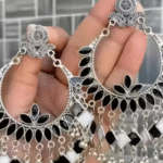 Black& White Meenakari Oxidised Earring