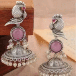 Beautiful Unique Design Oxidised Silver Stud Earring | Women's Latest Design Monalisa Earrings | Ethnic Stone Earrings | Oxidized Stone Earrings |Stone Earrings for Girls & Women|Pair of Stone Earring by Jewellery Studio