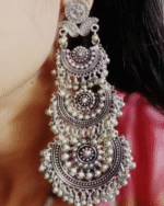 Triple Layered Oxidized Silver Boho Chandbali Earrings for Women