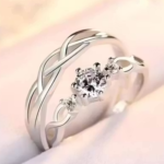 Valentine American Adjustable Heart Love Ring Combo set Platinum Silver propose AD Couples 2