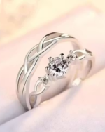 Valentine American Adjustable Heart Love Ring Combo set Platinum Silver propose AD Couples 2