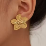 Korean Earrings Non Fading Waterproof Stainless Steel Floral Flower Earrings