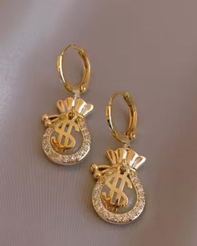 Untitled design - 2025-12-30T225935.282 Gold Money Bag Dollar Sign Hoop Earrings - Image 1