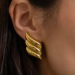 18K Gold Plated Texture Earrings Stainless Steel Jewelry Women Waterproof Wing Stud Earrings