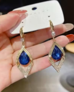 Elegant Gold-Plated Blue Stone Drop Earrings for Women - Image 4