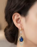 Elegant Gold-Plated Blue Stone Drop Earrings for Women - Image 3
