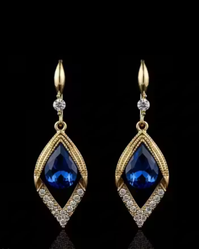 Untitled design - 2025-12-31T010903.084 Elegant Gold-Plated Blue Stone Drop Earrings for Women - Image 1