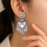 Antique Silver-Plated Heart-Shaped Ethnic Earrings with Floral Stud and Ghungroo Danglers