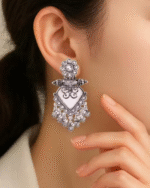 Antique Silver-Plated Heart-Shaped Ethnic Earrings with Floral Stud and Ghungroo Danglers