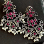 Oxidized in Brass Earring with Beads and Stone work