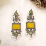 Stylish Yellow Oxidised Silver Dangler Earrings for Women & Girls