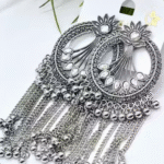 Oxidised Heavy Chandbali Jhumki Earrings With AD Stone