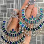 Fashion Multicolor German Silver Afghani Tribal Dangler Earrings For Women and Girls (Blue)