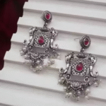 Dark Pink Silver Oxidised Elephant stud earing