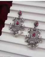 Dark Pink Silver Oxidised Elephant stud earing