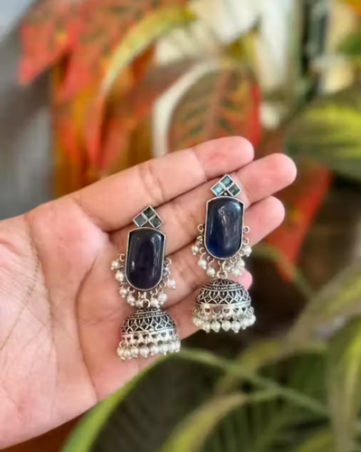 Untitled design (45) Ethnic Stone Earrings | Oxidized Stone Earrings |Stone Earrings for Girls & Women| Pair of Stone Studs | Premium Quality Brass Stone Studs | Pair of Stone Earring - Image 1