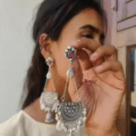 Latest stylish mogra shell silver oxidized earrings for women girl