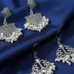 Oxidised Jhumka Earrings with Pearls | German Silver Ethnic Jhumki for Women 2 Pairs