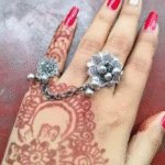 Oxidised Silver Floral Ring with Chain Connector