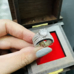 American Diamond Rings small square White Green Stone ad ring