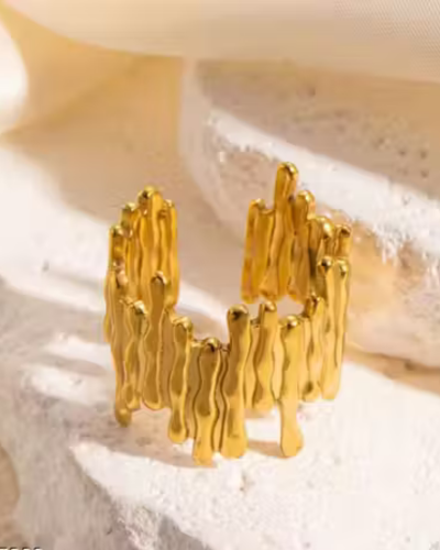 Untitled design (1) Anti Tarnish Stainless Steel Golden Adjustable Ring | Waterproof Jewellery | Fashion Ring | Gift for Her | - Image 1