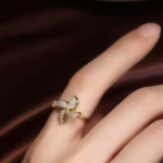 Rotating Cubic Zirconia Studded Adjustable Gold-Plated Spinner Ring For Women And Girls