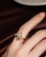 Rotating Cubic Zirconia Studded Adjustable Gold-Plated Spinner Ring For Women And Girls