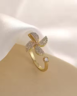 Rotating Cubic Zirconia Studded Adjustable Gold-Plated Spinner Ring For Women And Girls - Image 4