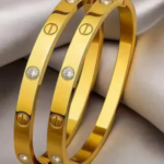 Anti Tarnish 18K Gold Plated Luxurious Love bangle bracelet Combo for||Waterproof & Sweatproof statement jewellery | Pack of 2