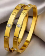 Anti Tarnish 18K Gold Plated Luxurious Love bangle bracelet Combo for||Waterproof & Sweatproof statement jewellery | Pack of 2