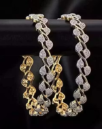 Leaf Style Exxclusive Bangles Studded with American Diamond (Pack of 2) - Image 2