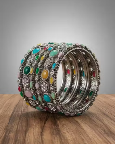 Untitled design - 2026-01-09T223120.165 Primium multi colour stone oxidised traditional bangles set for women girls / fency party wear/ daily wear/ bracelet kada/ traditional ethinic jewellery - Image 1