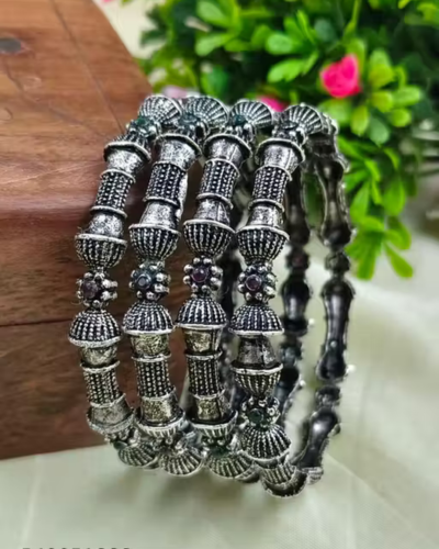 Untitled design - 2026-01-09T223739.166 Oxidized Silver Plated Antique Bangles for Women & Girls, Traditional Tribal Kada Design, Handcrafted Ethnic Jewelry - Image 1