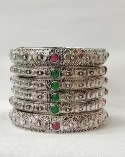 Untitled design - 2026-01-10T094603.818 Silver Oxidised 6-Piece Bangle Set for Women - Image 1