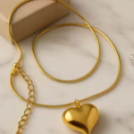 Golden Heart Pendant Necklace for Women & Girls | Elegant Love Locket Chain | Stylish Party Wear Jewelry