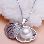 Korean trendy beautiful princess silver shell anti tarnish white pearl pendant girls and women