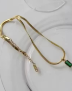 Gold Plated Stainless steel Cubic Zirconia pendant Green Emerald Anti-Tarnish Gold Plated Stainless Steel Flat Snake Chain Necklace Green Waterproof Chain Layering Pendant - Image 2