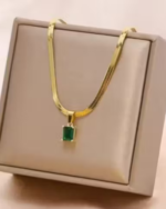 Gold Plated Stainless steel Cubic Zirconia pendant Green Emerald Anti-Tarnish Gold Plated Stainless Steel Flat Snake Chain Necklace Green Waterproof Chain Layering Pendant