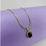 Gold  Chain Necklace with Emerald Black Rectangular Pendant | Stainless Steel Birthstone Jewelry | Minimalist Gemstone Necklace