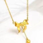 Premium Quality Anti Tarnish Stainless steel Gold Plated Chain with bow knot heart drop Pandent for women and girls