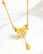 Premium Quality Anti Tarnish Stainless steel Gold Plated Chain with bow knot heart drop Pandent for women and girls