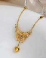 Premium Quality Anti Tarnish Stainless steel Gold Plated Chain with bow knot heart drop Pandent for women and girls - Image 2