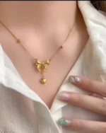 Premium Quality Anti Tarnish Stainless steel Gold Plated Chain with bow knot heart drop Pandent for women and girls - Image 4