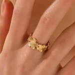 Rings For Women Girls Anti Tarnish Waterproof Daily Wear Adjustable Open Gold Flower Floral Ring Finger Ring