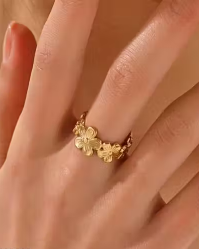 Untitled design - 2026-01-11T223436.116 Rings For Women Girls Anti Tarnish Waterproof Daily Wear Adjustable Open Gold Flower Floral Ring Finger Ring - Image 1