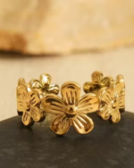 Rings For Women Girls Anti Tarnish Waterproof Daily Wear Adjustable Open Gold Flower Floral Ring Finger Ring - Image 2