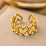 18K Gold Plated Waterproof Adjustable Heart Ring for Women | Anti-Tarnish Stylish Finger Ring