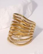 Rings For Women Girls Anti Tarnish Waterproof Daily Wear Adjustable Open Ring Finger Ring Statement Ring Gold Multi Layered Ring - Image 3