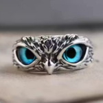 Unisex Silver-Plated Blue Owl Skull Charm VintageAdjustable Finger Ring for Men and Women